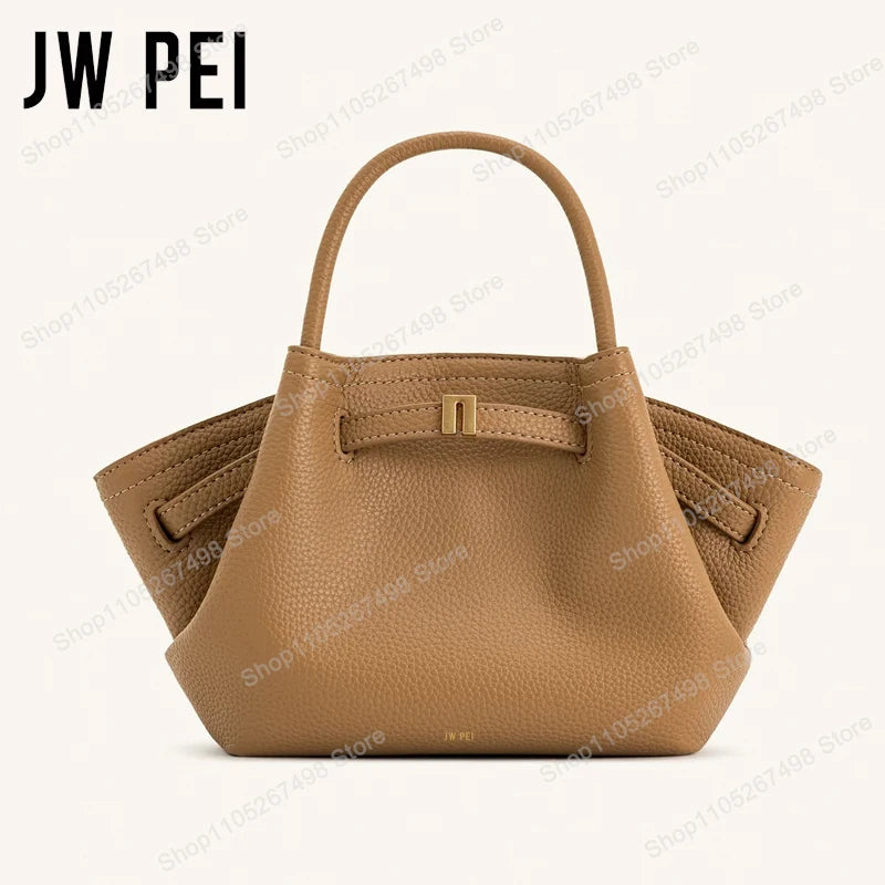 JW PEI Hana Minimalist Pebbled Leather Top-Handle Bag Women Luxury Designer Style Trapeze Tote Bag Elegant Shoulder Crossbody Purse 2026