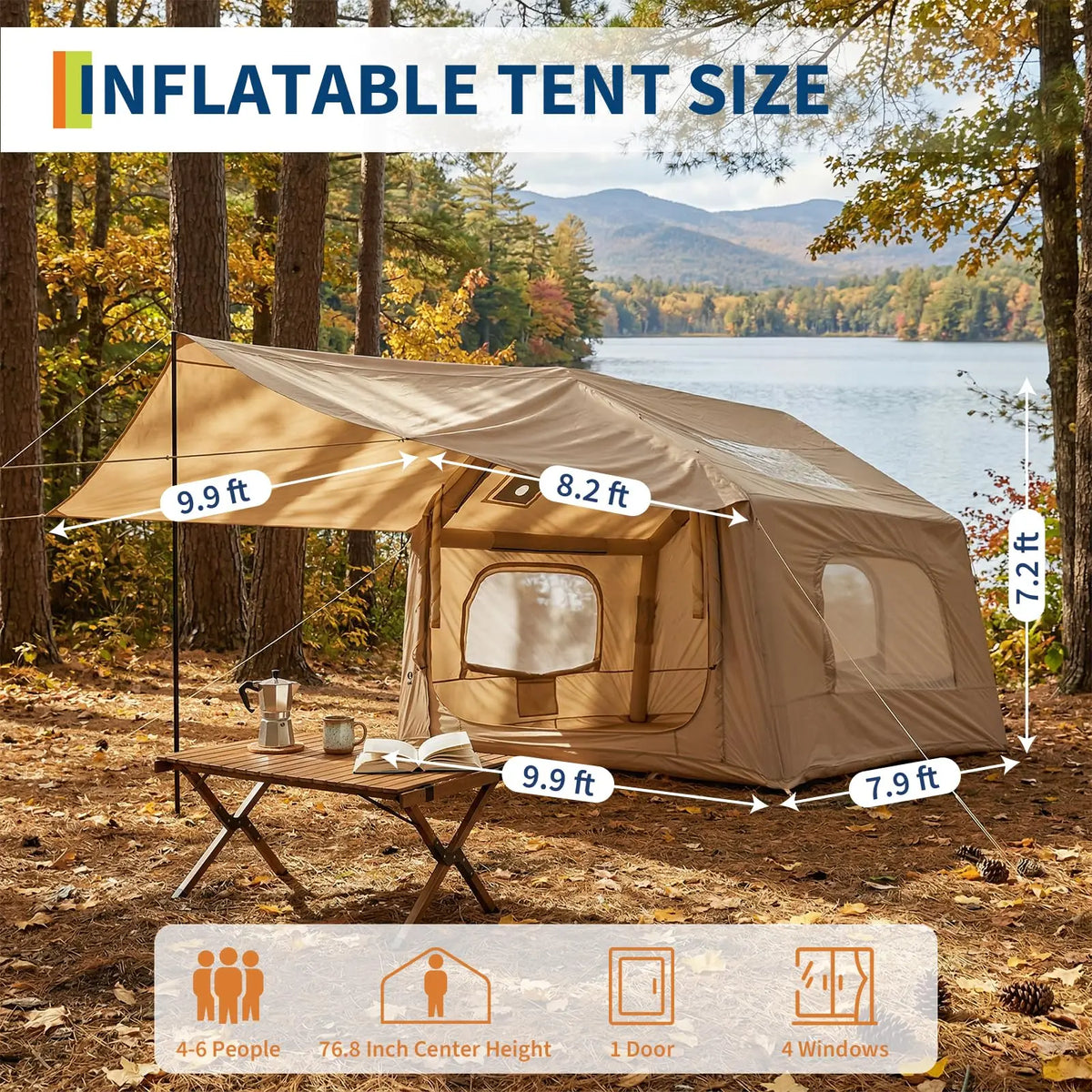 Six Person Inflatable Camping Tent With Skylight And Quick Setup