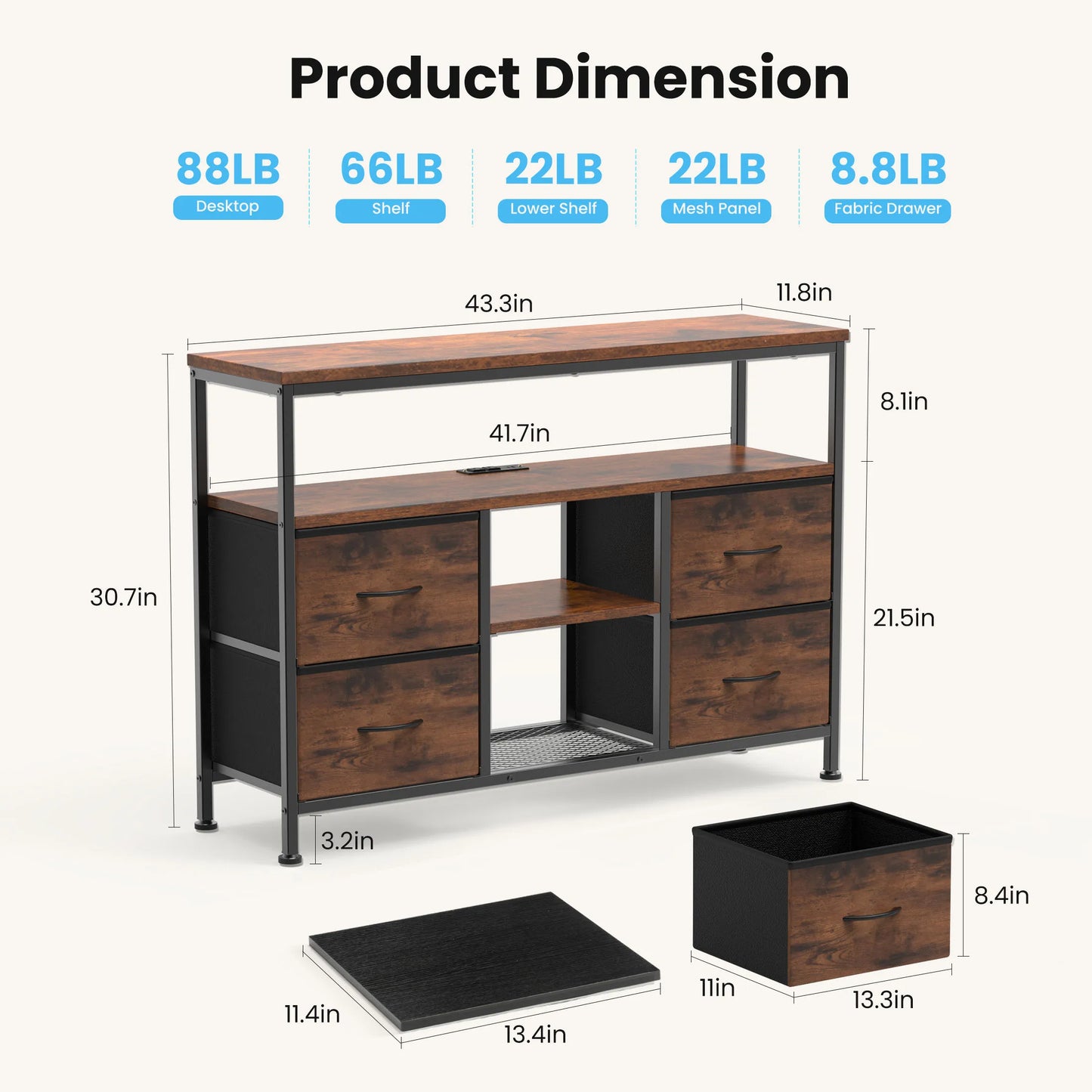 JHK TV Stand With Four Drawers LED Lights And Outlets