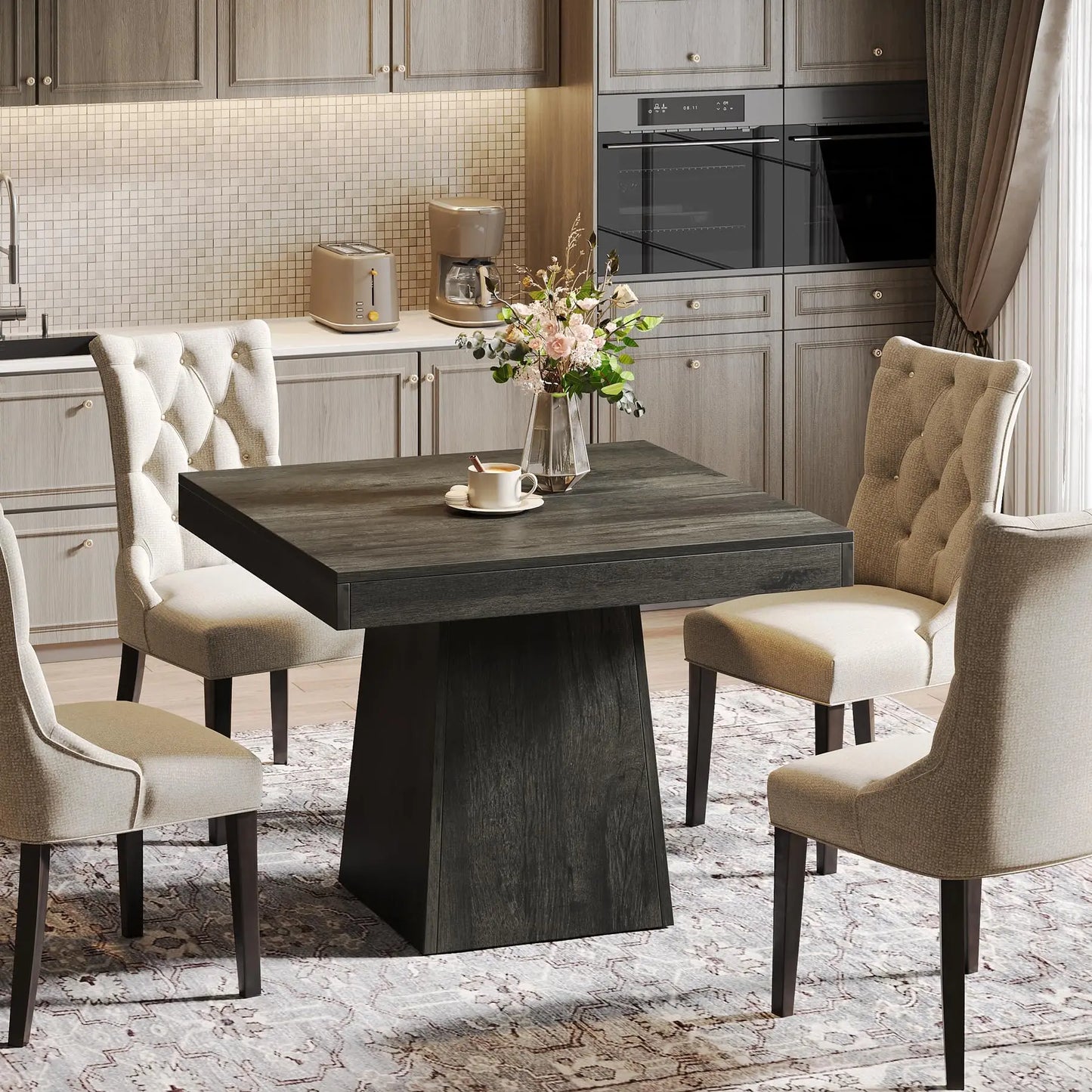Tribesigns Square Dining Table for Four with Pedestal Base Farmhouse