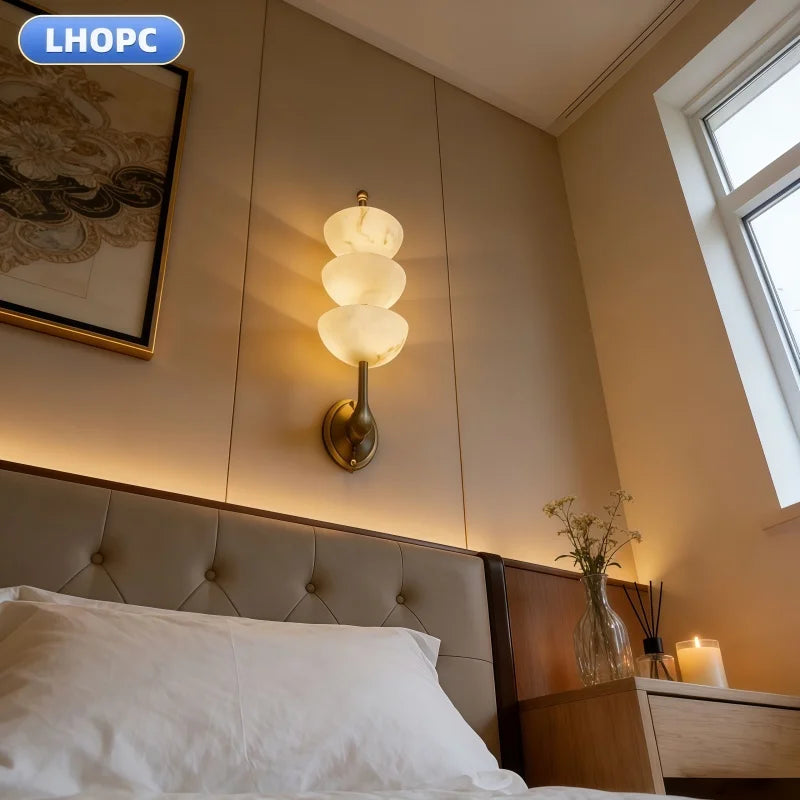 All-Copper Marble Wall Lamp Nordic Modern Luxury Living Room Bedside