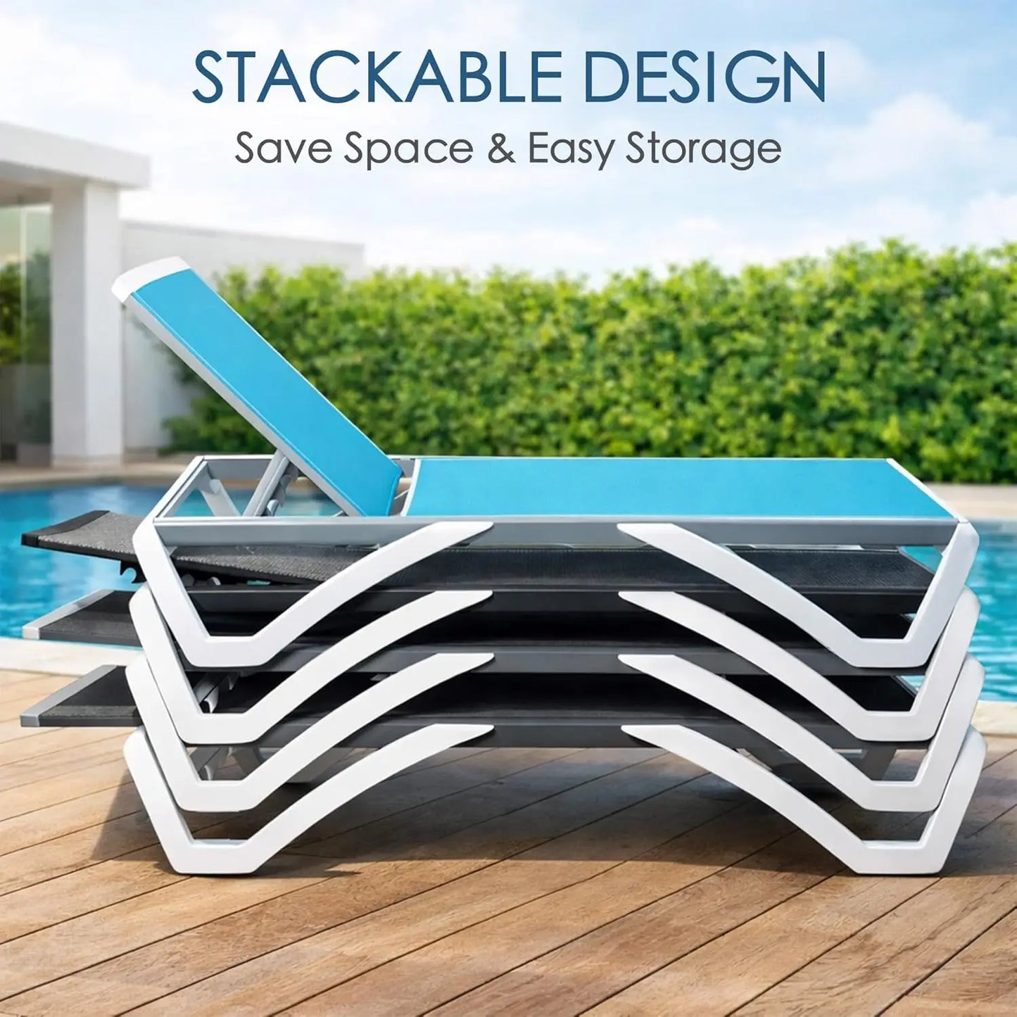 Adjustable Aluminum Outdoor Chaise Lounge Chair Textilene Recliner for Poolside Backyard Beach 2 Chairs Table Set, Custom