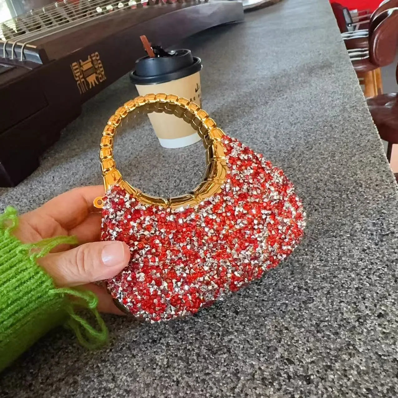 Evening Clutch Bag With Sequins And Diamond Accent