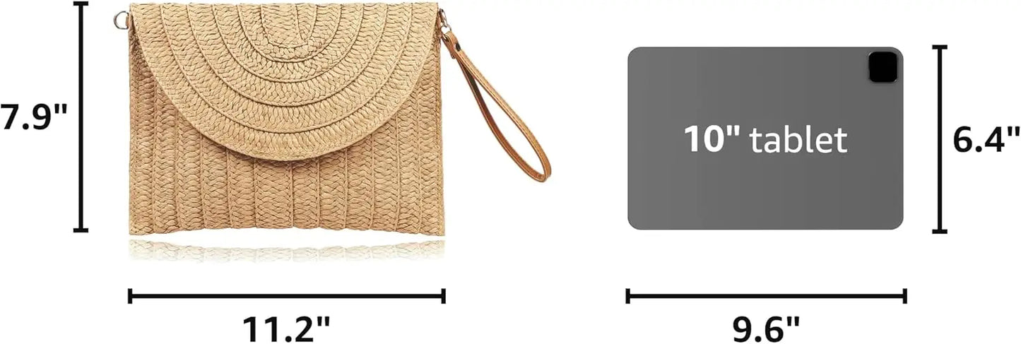Straw Clutch Handbag for Women Summer Beach Woven Envelope Purse Lightweight Natural Fiber Accessory