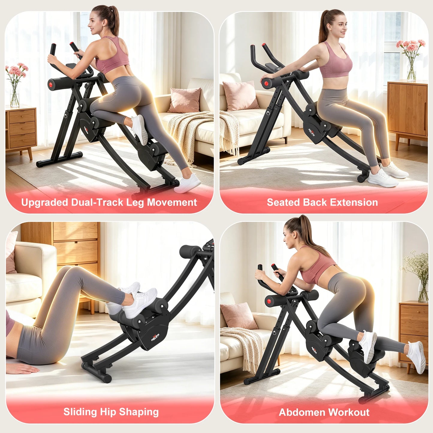 Relife Sports Dual Split‑Track Ab Machine, Foldable Core Trainer for Home Fitness, 5‑Level Adjustable Resistance Workout Equipment, 440 LBS Capacity with LCD Display