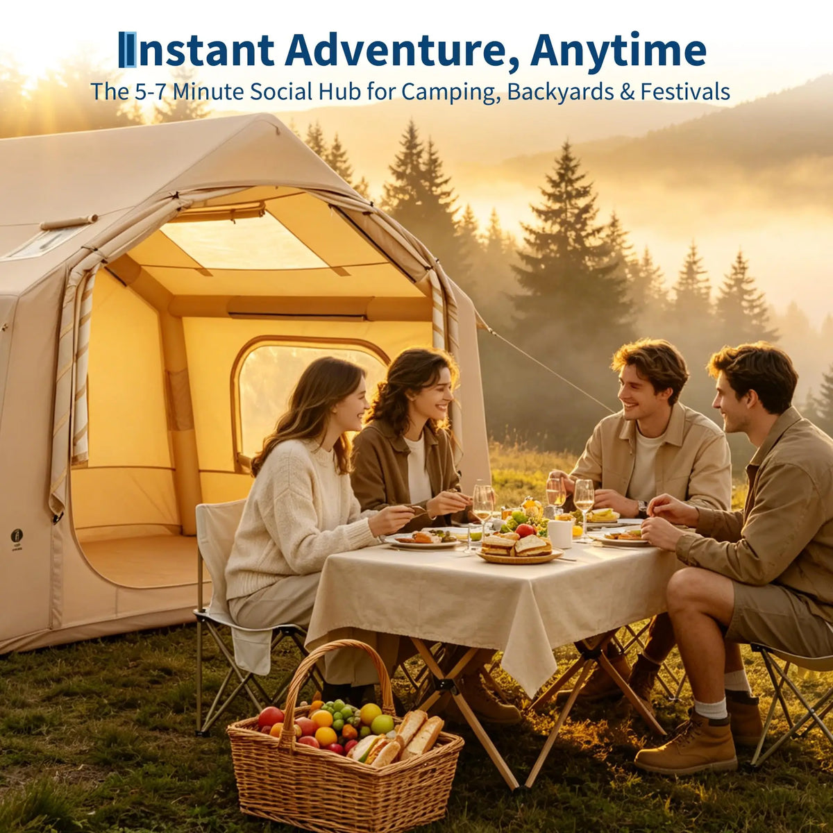Inflatable Glamping Tent Featuring Skylight Stove Jack For Camping