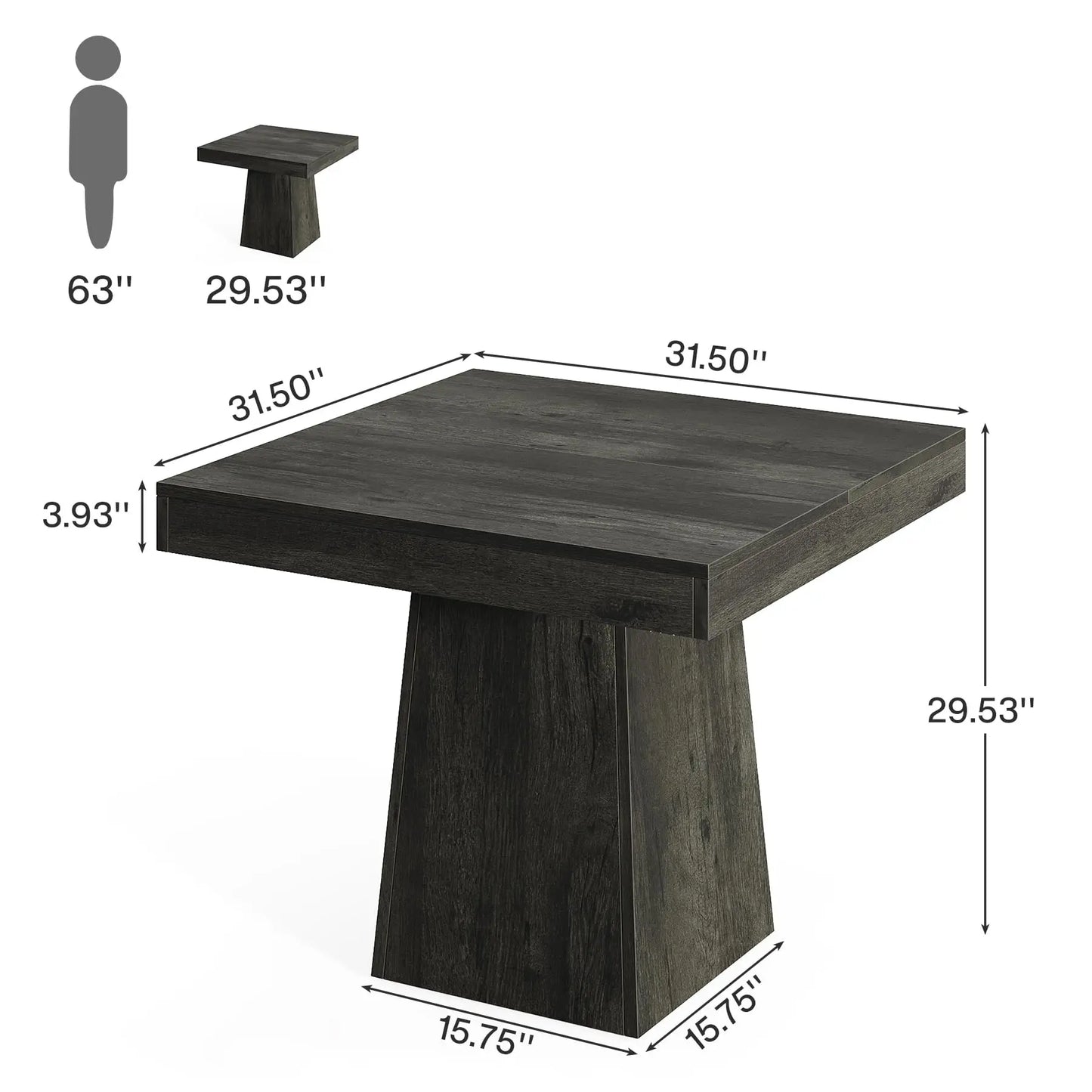 Tribesigns Square Dining Table for Four with Pedestal Base Farmhouse
