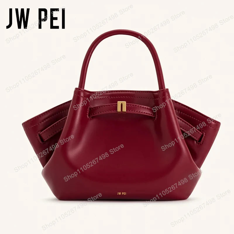 JW PEI Hana Minimalist Pebbled Leather Top-Handle Bag Women Luxury Designer Style Trapeze Tote Bag Elegant Shoulder Crossbody Purse 2026