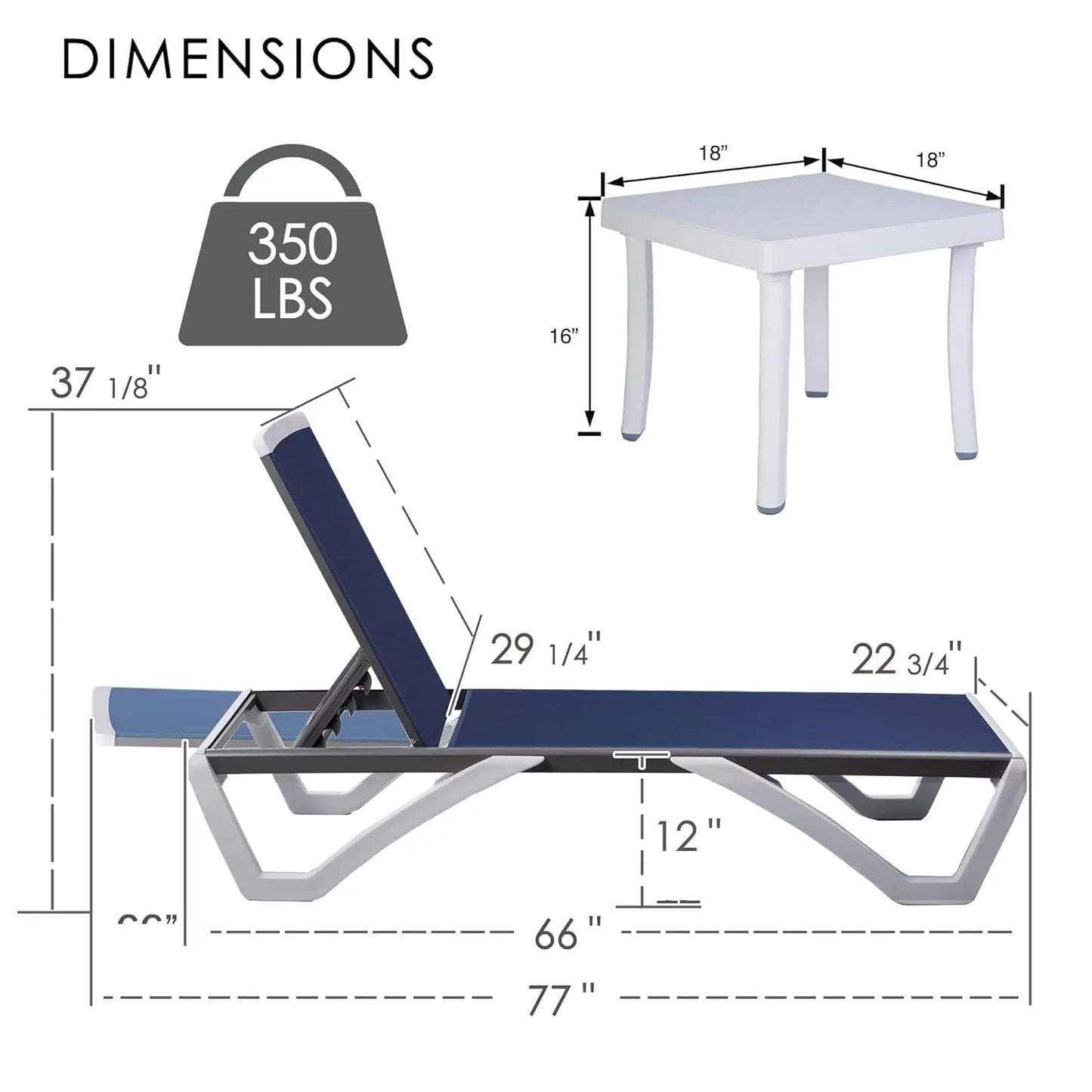Adjustable Aluminum Outdoor Chaise Lounge Chair Textilene Recliner for Poolside Backyard Beach 2 Chairs Table Set, Custom
