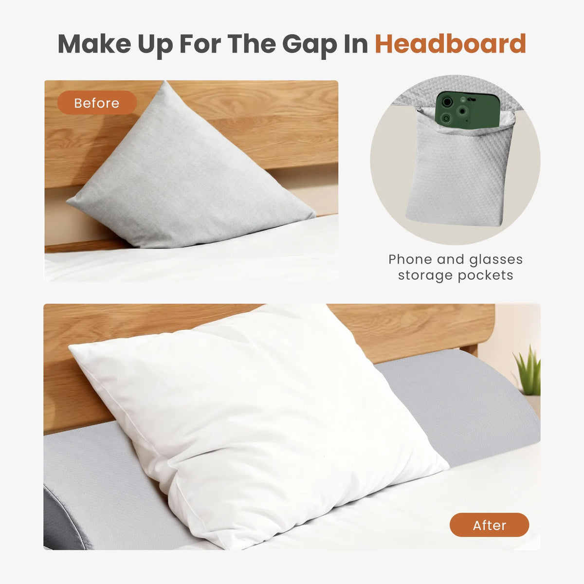 JHK Cooling Memory Foam Headboard Wedge Pillow With Washable Cover