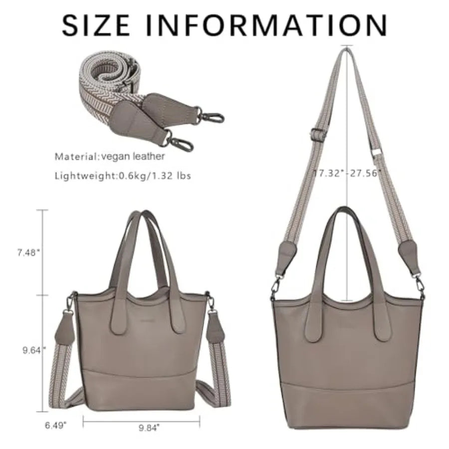 Tote Bag for Women, StrawandVegan Leather Bucket Bags Crossbody Top Handle Purses And Handbags For Work Travel Beach