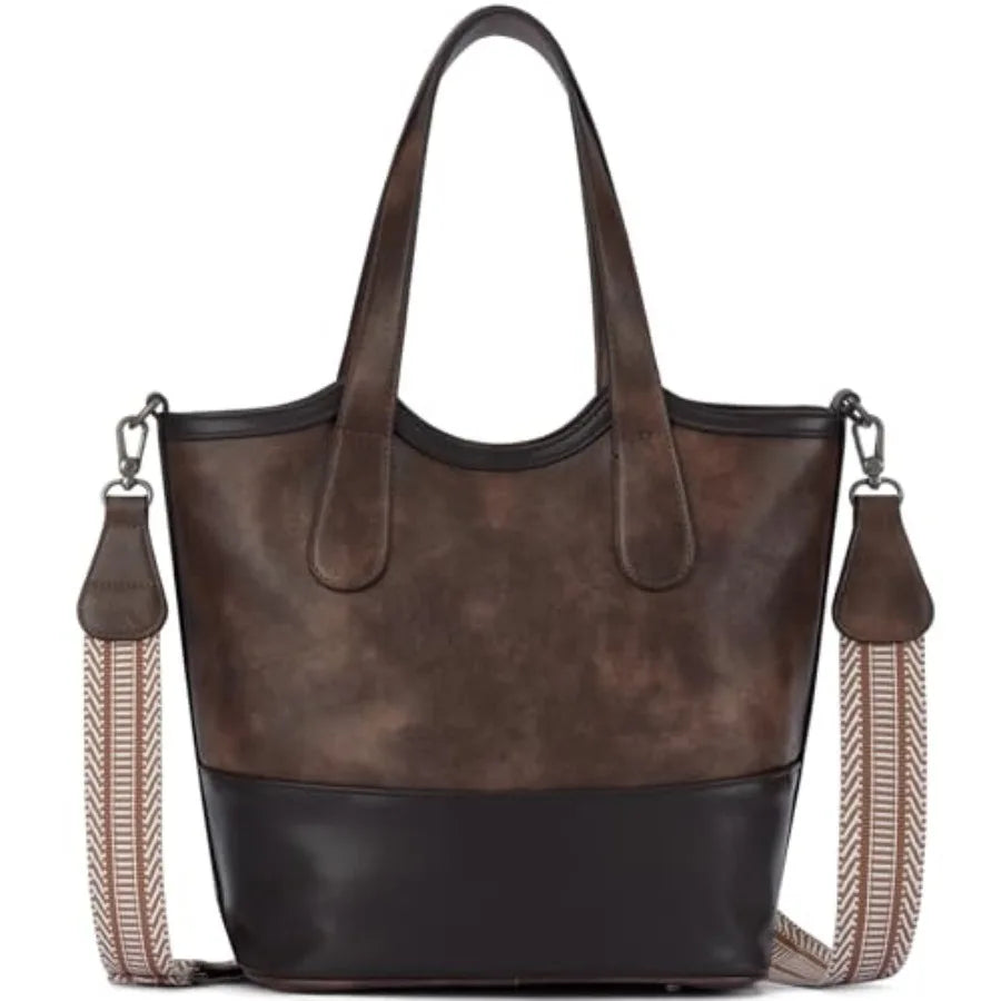 Tote Bag for Women, StrawandVegan Leather Bucket Bags Crossbody Top Handle Purses And Handbags For Work Travel Beach