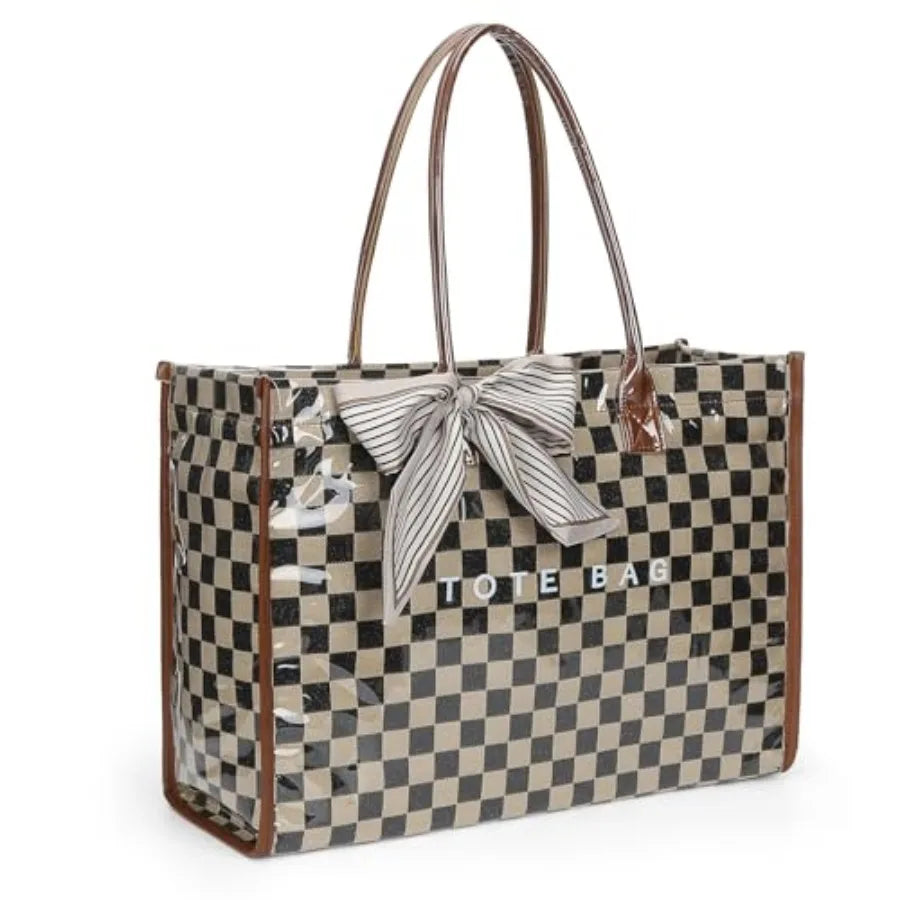 PVC Tote Bag For Women Plastic Purse Kraft Paper Letter Print